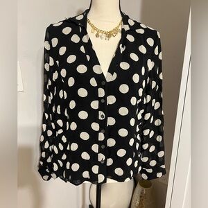 Jones New York Black and White Polka Dot Button-Up Blouse